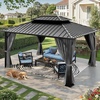image:imageYITAHOME 10x10ft Gazebo Double Roof Hardtop with Nettings and Curtains Heavy Duty Galvanized Steel Outdoor Vertical Stripes Roof for Patio Backyard Deck Lawns BrownGray