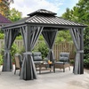 image:imageYITAHOME 10x10ft Gazebo Double Roof Hardtop with Nettings and Curtains Heavy Duty Galvanized Steel Outdoor Vertical Stripes Roof for Patio Backyard Deck Lawns BrownGray