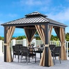 image:imageYITAHOME 10x10ft Gazebo Double Roof Hardtop with Nettings and Curtains Heavy Duty Galvanized Steel Outdoor Vertical Stripes Roof for Patio Backyard Deck Lawns BrownBrown