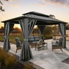 image:imageYITAHOME 10x10ft Gazebo Double Roof Hardtop with Nettings and Curtains Heavy Duty Galvanized Steel Outdoor Vertical Stripes Roof for Patio Backyard Deck Lawns BrownGray