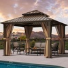 image:imageYITAHOME 10x10ft Gazebo Double Roof Hardtop with Nettings and Curtains Heavy Duty Galvanized Steel Outdoor Vertical Stripes Roof for Patio Backyard Deck Lawns BrownBronze