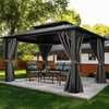 image:imageYITAHOME 10x10ft Gazebo Double Roof Hardtop with Nettings and Curtains Heavy Duty Galvanized Steel Outdoor Vertical Stripes Roof for Patio Backyard Deck Lawns BrownGray