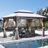 image:imageYITAHOME 10x10ft Hardtop Gazebo with Nettings and Curtains Heavy Duty Double Roof Galvanized Steel Outdoor Combined of Horizontal Vertical Stripes Roof for Patio Backyard Deck Lawn BronzeBrown