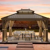 image:imageYITAHOME 10x10ft Hardtop Gazebo with Nettings and Curtains Heavy Duty Double Roof Galvanized Steel Outdoor Combined of Horizontal Vertical Stripes Roof for Patio Backyard Deck Lawn BronzeBronze