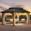 image:imageYITAHOME 10x10ft Hardtop Gazebo with Nettings and Curtains Heavy Duty Double Roof Galvanized Steel Outdoor Combined of Horizontal Vertical Stripes Roof for Patio Backyard Deck Lawn BronzeYellow