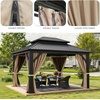 image:imageYITAHOME 10x10ft Hardtop Gazebo with Nettings and Curtains Heavy Duty Double Roof Galvanized Steel Outdoor Combined of Horizontal Vertical Stripes Roof for Patio Backyard Deck Lawn BronzeBrown
