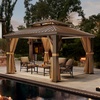 image:imageYITAHOME 10x10ft Hardtop Gazebo with Nettings and Curtains Heavy Duty Double Roof Galvanized Steel Outdoor Combined of Horizontal Vertical Stripes Roof for Patio Backyard Deck Lawn BronzeBronze