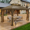 image:imageYITAHOME 10x10ft Hardtop Gazebo with Nettings and Curtains Heavy Duty Double Roof Galvanized Steel Outdoor Combined of Horizontal Vertical Stripes Roof for Patio Backyard Deck Lawn BronzeBronze