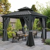 image:imageYITAHOME 10x10ft Hardtop Gazebo with Nettings and Curtains Heavy Duty Double Roof Galvanized Steel Outdoor Combined of Horizontal Vertical Stripes Roof for Patio Backyard Deck Lawn BronzeGray