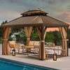 image:imageYITAHOME 10x10ft Hardtop Gazebo with Nettings and Curtains Heavy Duty Double Roof Galvanized Steel Outdoor Combined of Horizontal Vertical Stripes Roof for Patio Backyard Deck Lawn BronzeBronze