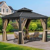 image:imageYITAHOME 10x10ft Hardtop Gazebo with Nettings and Curtains Heavy Duty Double Roof Galvanized Steel Outdoor Combined of Horizontal Vertical Stripes Roof for Patio Backyard Deck Lawn BronzeBrown