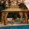 image:imageYITAHOME 10x10ft Hardtop Gazebo with Nettings and Curtains Heavy Duty Double Roof Galvanized Steel Outdoor Combined of Horizontal Vertical Stripes Roof for Patio Backyard Deck Lawn BronzeBronze