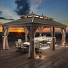 image:imageYITAHOME 10x10ft Hardtop Gazebo with Nettings and Curtains Heavy Duty Double Roof Galvanized Steel Outdoor Combined of Horizontal Vertical Stripes Roof for Patio Backyard Deck Lawn BronzeBronze