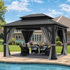 image:imageYITAHOME 10x10ft Hardtop Gazebo with Nettings and Curtains Heavy Duty Double Roof Galvanized Steel Outdoor Combined of Horizontal Vertical Stripes Roof for Patio Backyard Deck Lawn BronzeGray