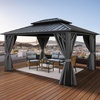 image:imageYITAHOME 10x10ft Hardtop Gazebo with Nettings and Curtains Heavy Duty Double Roof Galvanized Steel Outdoor Combined of Horizontal Vertical Stripes Roof for Patio Backyard Deck Lawn BronzeGray
