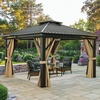 image:imageYITAHOME 10x10ft Hardtop Gazebo with Nettings and Curtains Heavy Duty Double Roof Galvanized Steel Outdoor Combined of Horizontal Vertical Stripes Roof for Patio Backyard Deck Lawn BronzeBrown