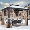 image:imageYITAHOME 10x10ft Hardtop Gazebo with Nettings and Curtains Heavy Duty Double Roof Galvanized Steel Outdoor Combined of Horizontal Vertical Stripes Roof for Patio Backyard Deck Lawn BronzeBrown