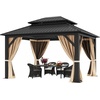 image:imageYITAHOME 10x10ft Hardtop Gazebo with Nettings and Curtains Heavy Duty Double Roof Galvanized Steel Outdoor Combined of Horizontal Vertical Stripes Roof for Patio Backyard Deck Lawn BronzeBrown