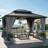 image:imageYITAHOME 10x10ft Hardtop Gazebo with Nettings and Curtains Heavy Duty Double Roof Galvanized Steel Outdoor Combined of Horizontal Vertical Stripes Roof for Patio Backyard Deck Lawn BronzeGray