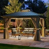 image:imageYITAHOME 10x10ft Hardtop Gazebo with Nettings and Curtains Heavy Duty Double Roof Galvanized Steel Outdoor Combined of Horizontal Vertical Stripes Roof for Patio Backyard Deck Lawn BronzeBrown