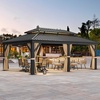 image:imageYITAHOME 10x10ft Hardtop Gazebo with Nettings and Curtains Heavy Duty Double Roof Galvanized Steel Outdoor Combined of Horizontal Vertical Stripes Roof for Patio Backyard Deck Lawn BronzeBrown