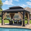 image:imageYITAHOME 10x10ft Hardtop Gazebo with Nettings and Curtains Heavy Duty Double Roof Galvanized Steel Outdoor Combined of Horizontal Vertical Stripes Roof for Patio Backyard Deck Lawn BronzeBrown