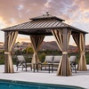 image:imageYITAHOME 10x10ft Gazebo Double Roof Hardtop with Nettings and Curtains Heavy Duty Galvanized Steel Outdoor Vertical Stripes Roof for Patio Backyard Deck Lawns BrownBronze w finia