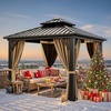 image:imageYITAHOME 10x10ft Hardtop Gazebo with Nettings and Curtains Heavy Duty Double Roof Galvanized Steel Outdoor Combined of Horizontal Vertical Stripes Roof for Patio Backyard Deck Lawn BronzeBrown