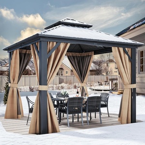 image:imageYITAHOME 10x10ft Gazebo Double Roof Hardtop with Nettings and Curtains Heavy Duty Galvanized Steel Outdoor Vertical Stripes Roof for Patio Backyard Deck Lawns BrownBrown
