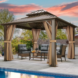 image:imageYITAHOME 10x10ft Gazebo Double Roof Hardtop with Nettings and Curtains Heavy Duty Galvanized Steel Outdoor Vertical Stripes Roof for Patio Backyard Deck Lawns BrownBronze