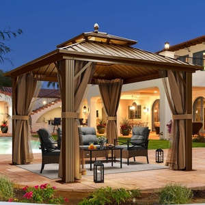 image:imageYITAHOME 10x10ft Hardtop Gazebo with Nettings and Curtains Heavy Duty Double Roof Galvanized Steel Outdoor Combined of Horizontal Vertical Stripes Roof for Patio Backyard Deck Lawn BronzeBronze