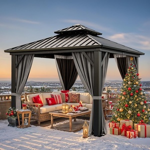 image:imageYITAHOME 10x10ft Hardtop Gazebo with Nettings and Curtains Heavy Duty Double Roof Galvanized Steel Outdoor Combined of Horizontal Vertical Stripes Roof for Patio Backyard Deck Lawn BronzeGray