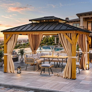 image:imageYITAHOME 10x10ft Hardtop Gazebo with Nettings and Curtains Heavy Duty Double Roof Galvanized Steel Outdoor Combined of Horizontal Vertical Stripes Roof for Patio Backyard Deck Lawn BronzeYellow