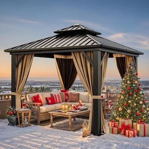 image:imageYITAHOME 10x10ft Hardtop Gazebo with Nettings and Curtains Heavy Duty Double Roof Galvanized Steel Outdoor Combined of Horizontal Vertical Stripes Roof for Patio Backyard Deck Lawn BronzeBrown