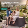 image:imageYITAHOME 32 Gallon Rattan Deck Box Indoor Outdoor Storage Box for Patio Furniture Pool Accessories Cushions Garden Tools Sports Equipment Waterproof Resin with Lockable Lid amp Side HandlesBrownDark Brown