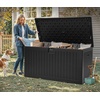 image:imageYITAHOME 32 Gallon Rattan Deck Box Indoor Outdoor Storage Box for Patio Furniture Pool Accessories Cushions Garden Tools Sports Equipment Waterproof Resin with Lockable Lid amp Side HandlesBrownBlack