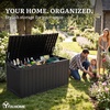 image:imageYITAHOME 32 Gallon Rattan Deck Box Indoor Outdoor Storage Box for Patio Furniture Pool Accessories Cushions Garden Tools Sports Equipment Waterproof Resin with Lockable Lid amp Side HandlesBrownBlack