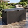 image:imageYITAHOME 32 Gallon Rattan Deck Box Indoor Outdoor Storage Box for Patio Furniture Pool Accessories Cushions Garden Tools Sports Equipment Waterproof Resin with Lockable Lid amp Side HandlesBrownBlack