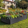 image:imageYITAHOME 8x4x2ft 2pcs Large Raised Garden Bed Galvanized Metal Planter Box with Gloves Ground Nails Support Rod amp Safety Rubber Outdoor Above Ground Planters for Plants Vegetables Flowers SilverBlack