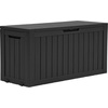 image:imageYITAHOME Large Deck Box 120 Gallon Resin Outdoor Storage Box wSlideLocking Black Lid Patio Storage Bin for Outdoor Pillows Garden Tools and Pool Supplies Waterproof Lockable GrayishWhiteBlack