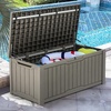 image:imageYITAHOME Large Deck Box 120 Gallon Resin Outdoor Storage Box wSlideLocking Black Lid Patio Storage Bin for Outdoor Pillows Garden Tools and Pool Supplies Waterproof Lockable GrayishWhiteTaupe