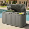 image:imageYITAHOME Large Deck Box 120 Gallon Resin Outdoor Storage Box wSlideLocking Black Lid Patio Storage Bin for Outdoor Pillows Garden Tools and Pool Supplies Waterproof Lockable GrayishWhiteTaupe