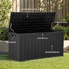 image:imageYITAHOME Large Deck Box 120 Gallon Resin Outdoor Storage Box wSlideLocking Black Lid Patio Storage Bin for Outdoor Pillows Garden Tools and Pool Supplies Waterproof Lockable GrayishWhiteBlack