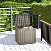 image:imageYITAHOME Large Deck Box 120 Gallon Resin Outdoor Storage Box wSlideLocking Black Lid Patio Storage Bin for Outdoor Pillows Garden Tools and Pool Supplies Waterproof Lockable GrayishWhiteTaupe