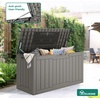 image:imageYITAHOME Large Deck Box 120 Gallon Resin Outdoor Storage Box wSlideLocking Black Lid Patio Storage Bin for Outdoor Pillows Garden Tools and Pool Supplies Waterproof Lockable GrayishWhiteTaupe