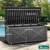 image:imageYITAHOME Large Deck Box 120 Gallon Resin Outdoor Storage Box wSlideLocking Black Lid Patio Storage Bin for Outdoor Pillows Garden Tools and Pool Supplies Waterproof Lockable GrayishWhiteDark Gray