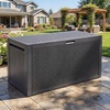 image:imageYITAHOME 32 Gallon Rattan Deck Box Indoor Outdoor Storage Box for Patio Furniture Pool Accessories Cushions Garden Tools Sports Equipment Waterproof Resin with Lockable Lid amp Side HandlesBrownDark Gray