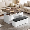 image:imageYITAHOME Lift Top Coffee Table Set with Storage Ottoman Bench amp Wheels 4 in 1 Convertible Dinning Center Tables with Hidden Compartment Farmhouse Coffee Tables for Living Room Furniture Brown TopBrown Top