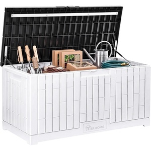 image:imageYITAHOME 31 Gallon Outdoor Storage Box Resin Deck Box and Waterproof Package Delivery Box for Gardening Tools Pool Supplies Patio Furniture Lockable BlackBlackWhite