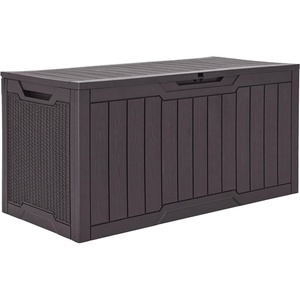 image:imageYITAHOME 32 Gallon Rattan Deck Box Indoor Outdoor Storage Box for Patio Furniture Pool Accessories Cushions Garden Tools Sports Equipment Waterproof Resin with Lockable Lid amp Side HandlesBrownDark Brown